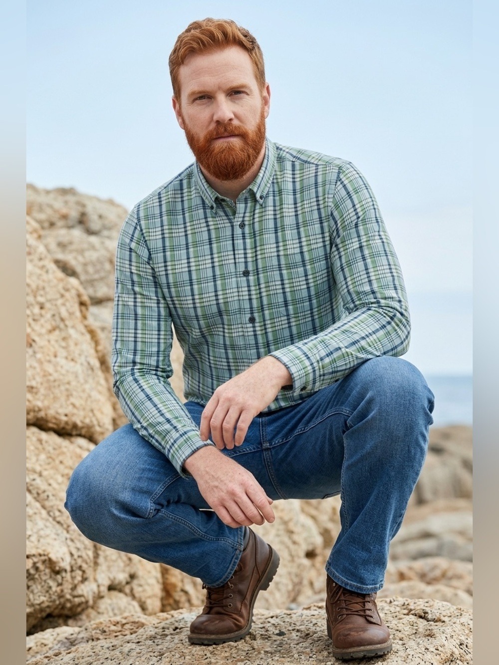 Vintage 90s Baxter Brand NWT Men's XL Plaid Button Down Shirt Blue Green